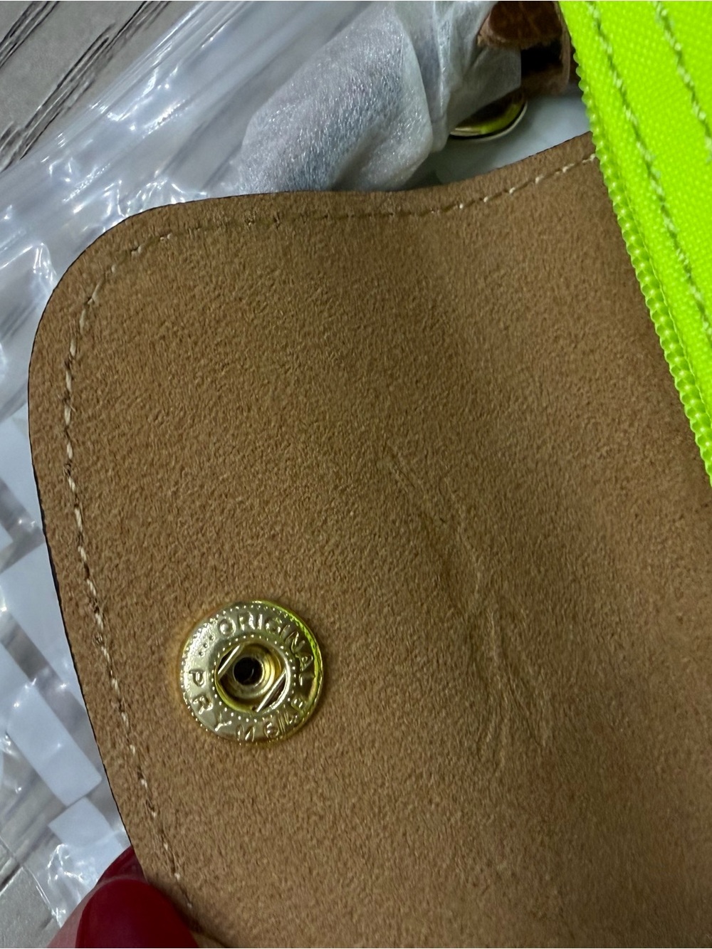 Longchamp Neon Yellow Small Tote with Brown Trim - Picture 5 of 7